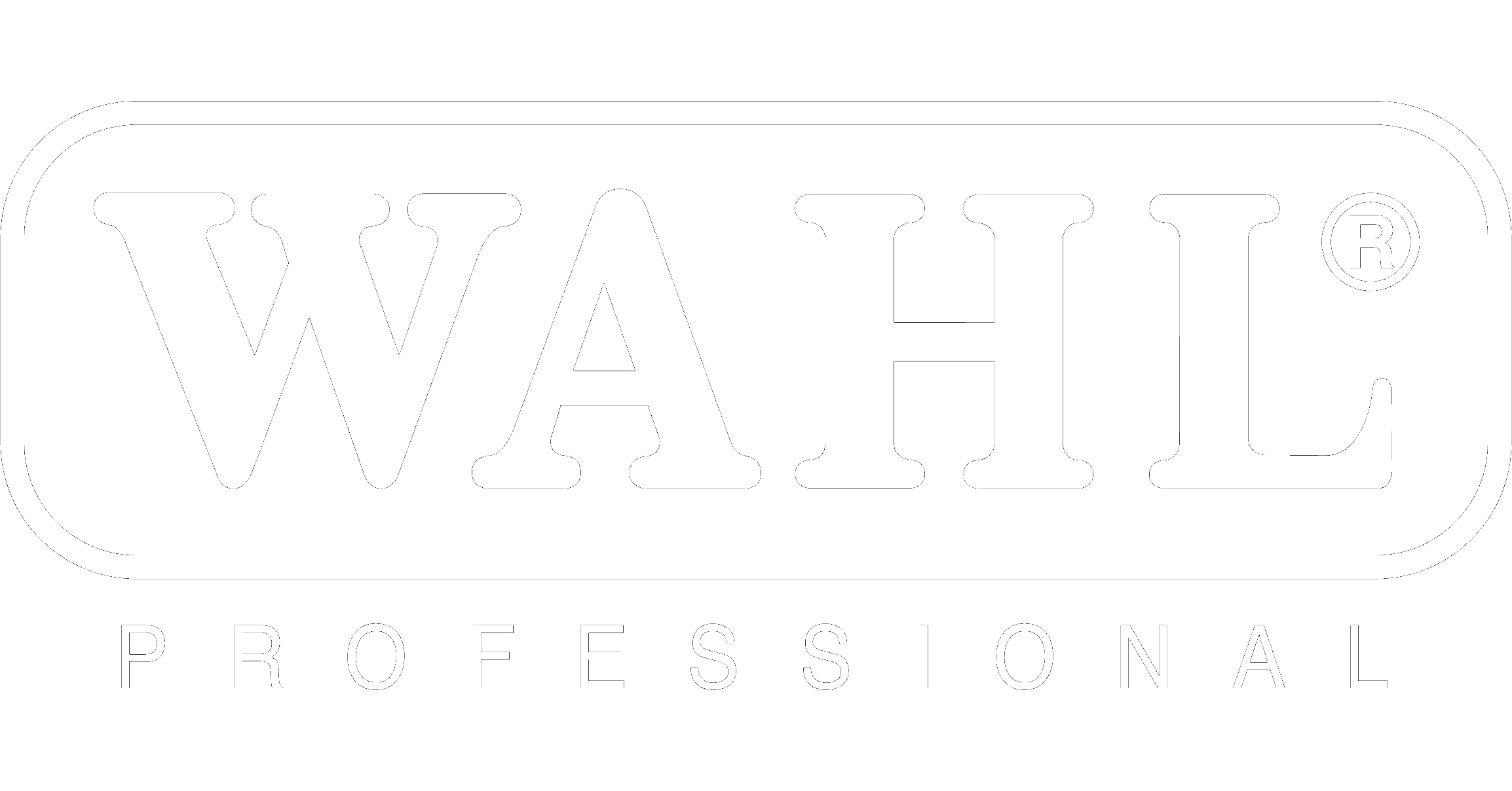WAHL Professional logo with WAHL in bold letters inside a rounded rectangle and PROFESSIONAL below.